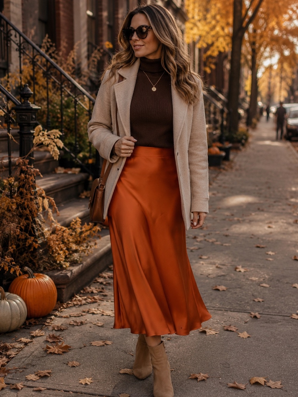 Rachel Zoe NWT Burnt Orange Satin Midi Skirt Size 14